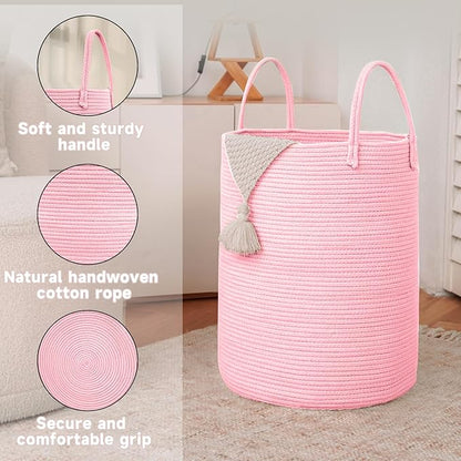 Large Woven Laundry Basket Hamper, 80L Cotton Rope Storage Bin - Image 6