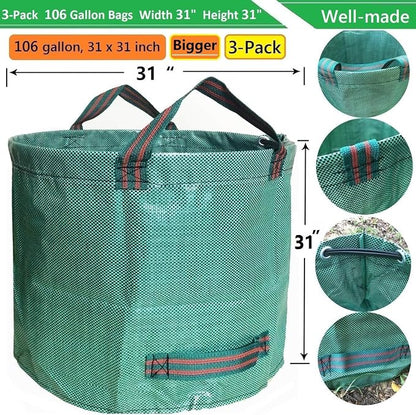 Professional 3-Pack 106 Gallon Large Lawn Garden Bags Reusable Yard Waste Bags - Image 4