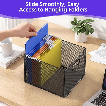 2 Pack Hanging File Organizer, File Folder Organizer Box Filing Crate Storage - Image 5