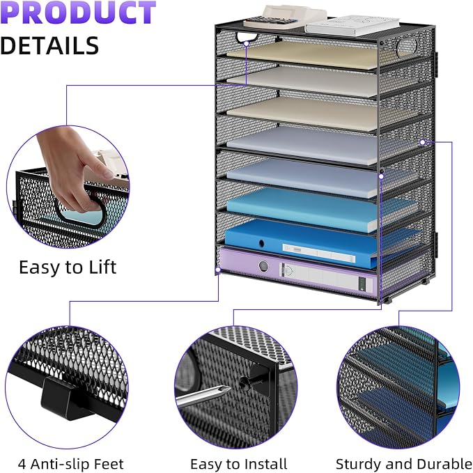 Marbrasse Paper Organizer Letter Tray, 9 Tier Mesh File Organizer - Image 4