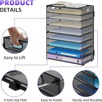 Marbrasse Paper Organizer Letter Tray, 9 Tier Mesh File Organizer - Image 4