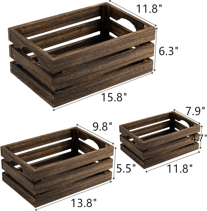 ZOOFOX Set of 3 Nesting Wooden Crates, Rustic Wood Basket - Image 2