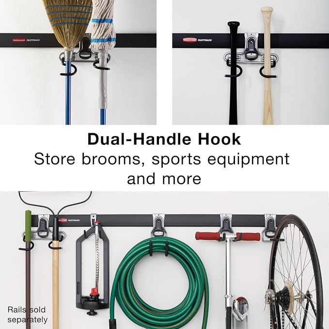 Rubbermaid FastTrack 2-Handle Hook Mounted Garage Storage and Space Saving - Image 2