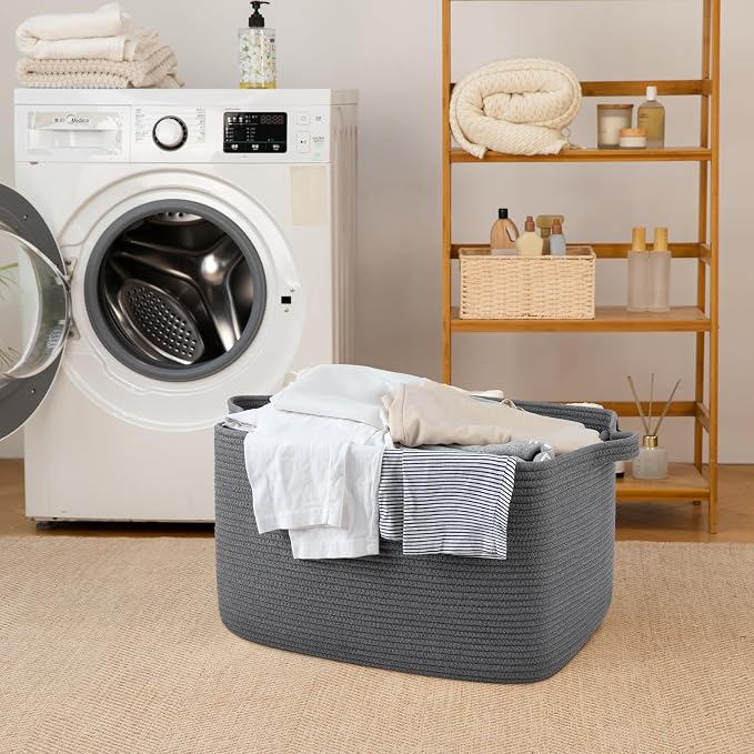 65L Large Storage Basket, Cotton Rope Woven Blanket Basket, Toy Storage - Image 6