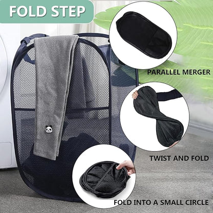 2 Pack Laundry Basket, Foldable Mesh Pop-up Laundry Hamper - Image 3