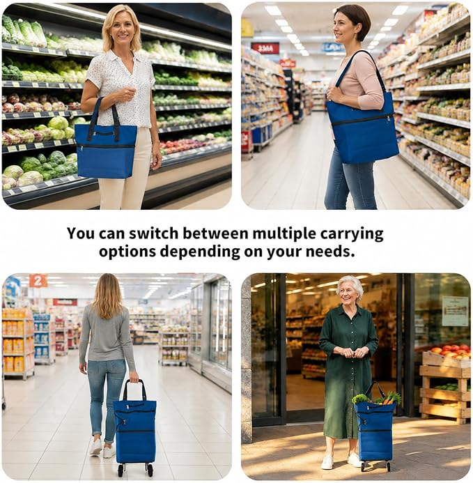 Collapsible Shopping Cart with 360° Swivel Wheels, Reusable Foldable Tote - Image 5