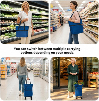Collapsible Shopping Cart with 360° Swivel Wheels, Reusable Foldable Tote - Image 5