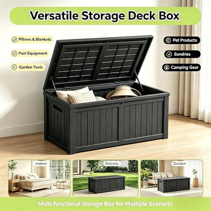 146 Gallon Deck Box, Waterproof Outdoor Storage Box, Lockable Resin Patio - Image 2