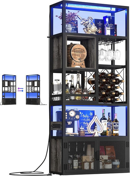 82.6" Tall Bar Cabinet with Power Outlets, 6-Tiers Reversible Wine Cabinet with by Armocity