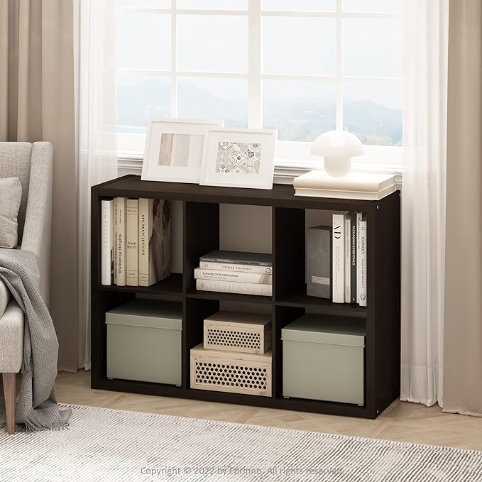 Furinno CUBICLE 6-Cube Book Shelf, Extra Thick Frame Bookshelf, Dark Oak | - Image 2