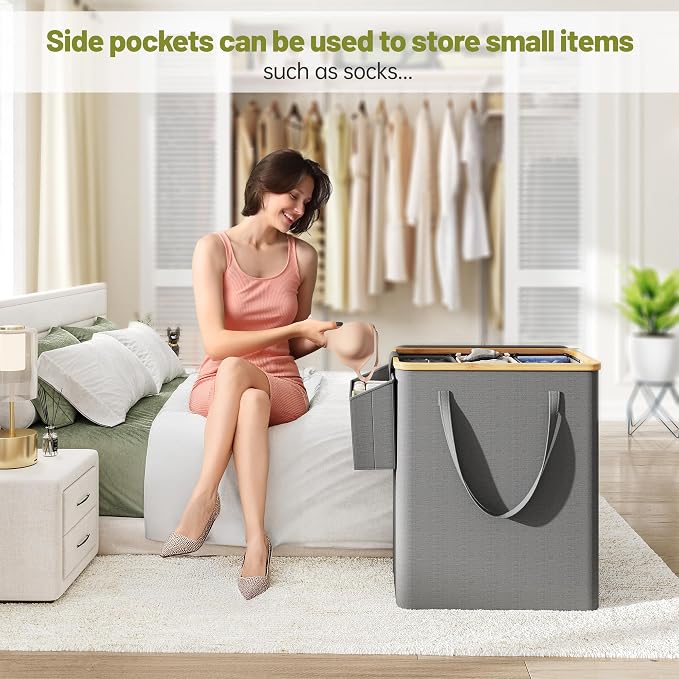 175L Laundry Hamper with Lid 3 Section, Extra Large Laundry Basket with 3 - Image 6