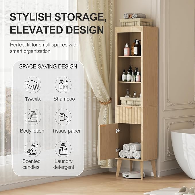 70" H Tall Storage Cabinet, Fluted Freestanding Floor Organizer - Image 4