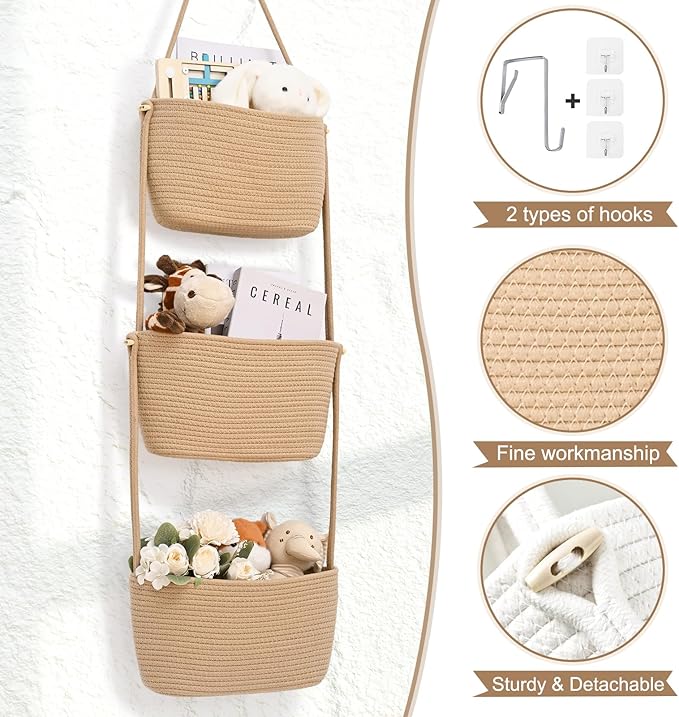 Hanging Basket, 3-Tier Woven Wall Basket - Image 3