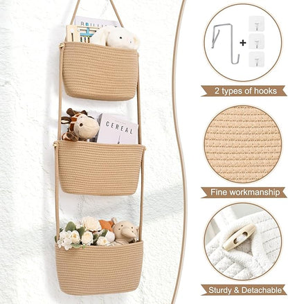 Hanging Basket, 3-Tier Woven Wall Basket - Image 3