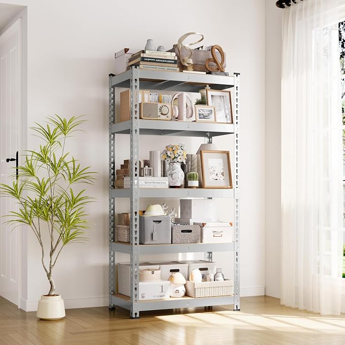 Yaheetech 5-Tier Heavy Duty Storage Shelves 28"W x 12"D x 60"H Light Gray | - Image 2