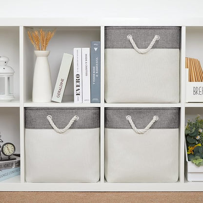 Bidtakay Fabric White Baskets for Shelves Set of 3 Cube Storage Large Organizer - Image 2