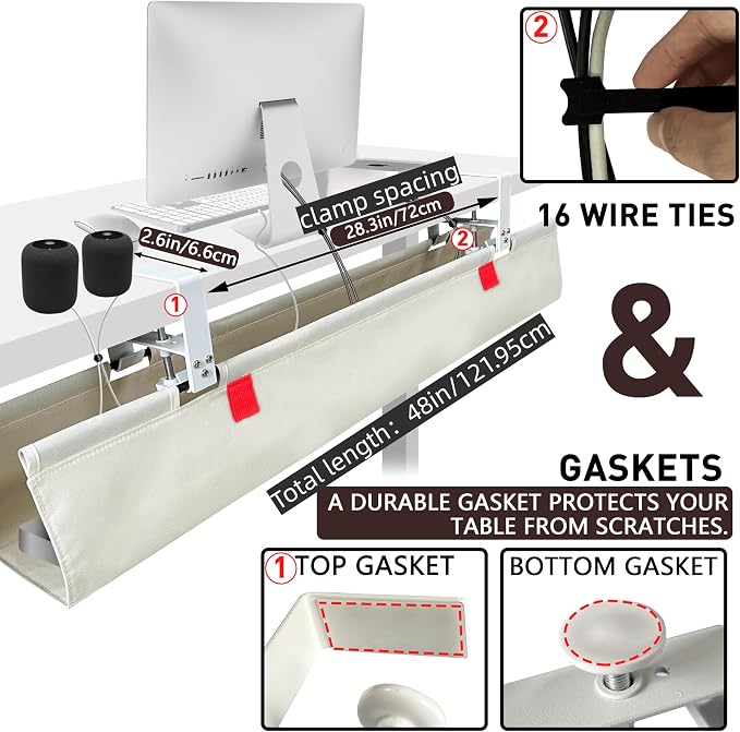 Under Desk Cable Management No Drill – 48" L x 6" W Cord Organizer, Upgraded - Image 2