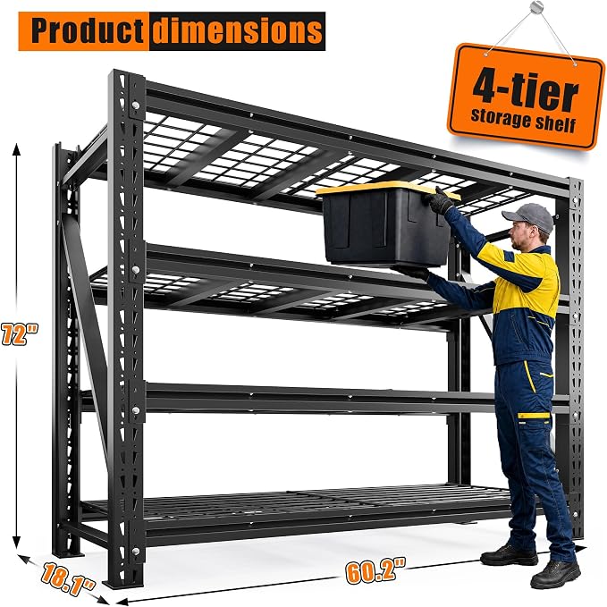 REIBII 5020LBS Heavy Duty Garage Shelving, 60.2"W Large Metal Storage Shelves - Image 3