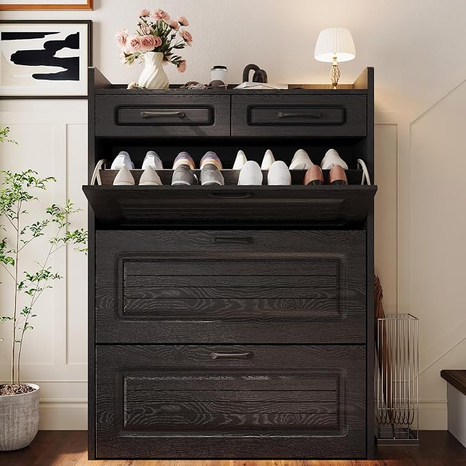 ODUWA Shoe Cabinet with 3 Flip Drawers and 2 Storage Drawers, Shoes Organizer by ODUWA