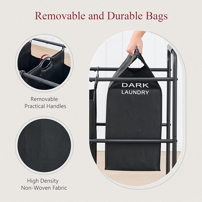 Tajsoon 5 Bag Laundry Sorter Cart, 5 Section Laundry Hamper - Image 6