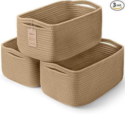 3-Pack Storage Baskets for Organizing | Woven Shelf Toy Basket | Rope Baskets by MaxuniTechLife