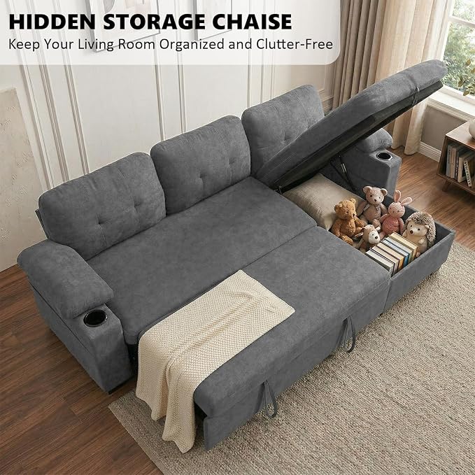 93" L Shaped Sleeper Sofa Bed, Pull Out Sectional Couch - Image 8