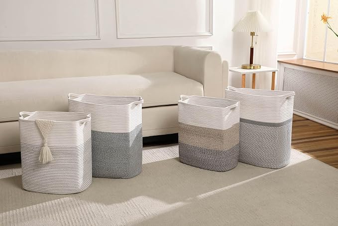 Tall Laundry Basket With Handles, Woven Cotton Rope Big Laundry Hamper Sorters - Image 7