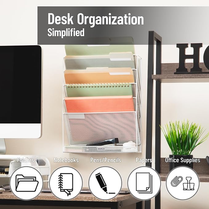 Mind Reader 5-Pocket Vertical File Storage, Desktop Organizer, Wall Mount - Image 2