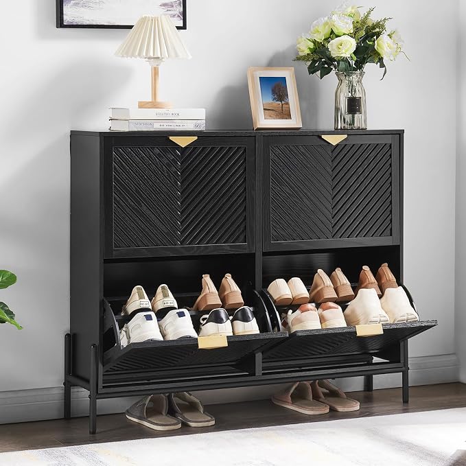 Shoe Cabinet with 4 Flip Drawers, Narrow Entryway Rack, Freestanding, - Image 4