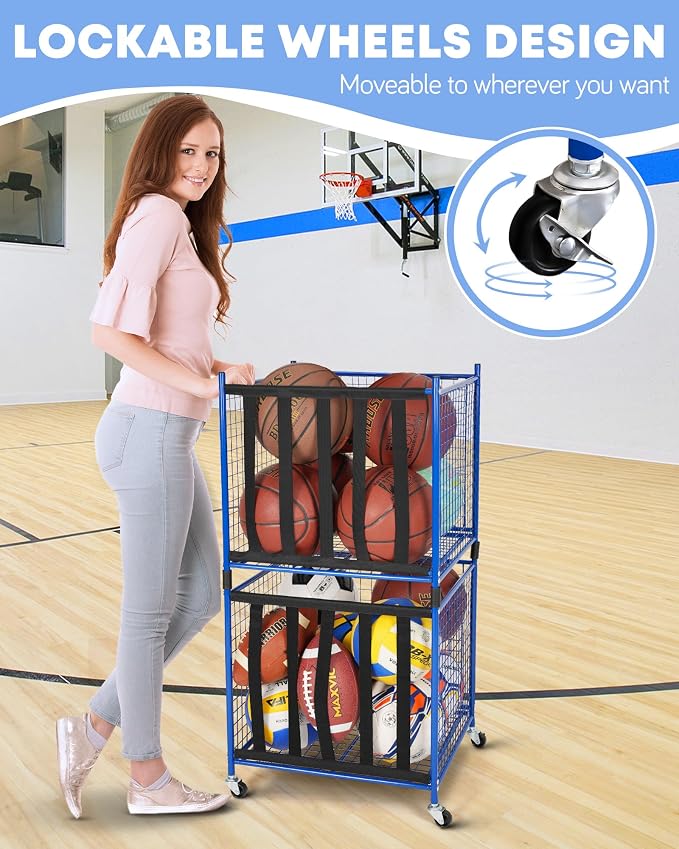 Mythinglogic Rolling Sports Ball Storage Cart, Sports Lockable Ball Storage - Image 5