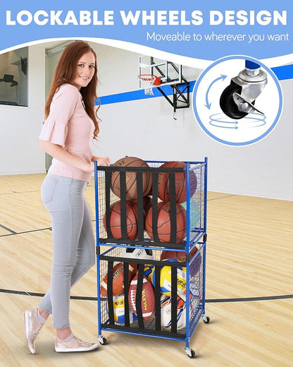Mythinglogic Rolling Sports Ball Storage Cart, Sports Lockable Ball Storage - Image 5