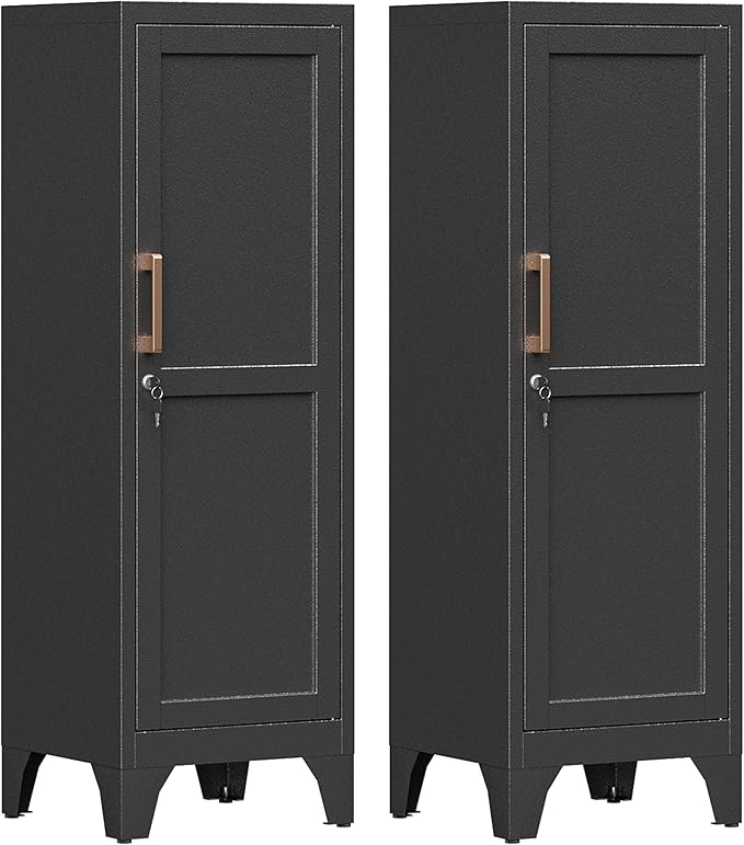 46"H Black Metal Locker Set of 2, Small Locking Cabinet by Firstsky