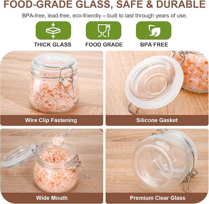 17oz Airtight Glass Jars with Clamp Lids, Small Food Storage Canisters Set of 6 - Image 5