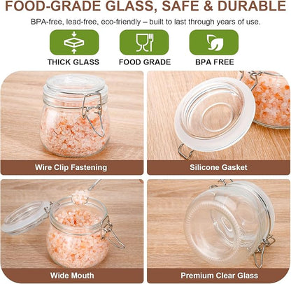 17oz Airtight Glass Jars with Clamp Lids, Small Food Storage Canisters Set of 6 - Image 5
