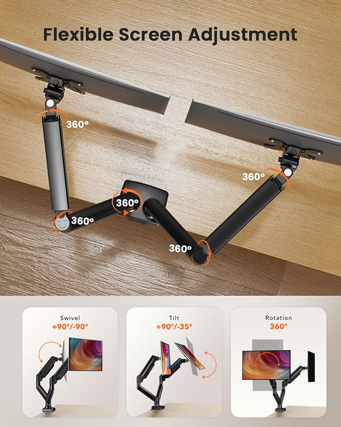 ErGear Dual Monitor Stand up to 32 inches Screen, Load-Bearing Max 22 lbs Each - Image 4