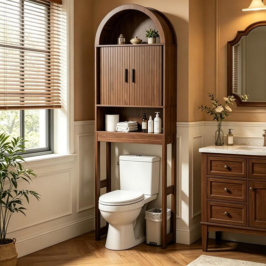 Arched Over The Toilet Storage Cabinet, Walnut Freestanding Bathroom Organizer by SHIYISHOPPIN