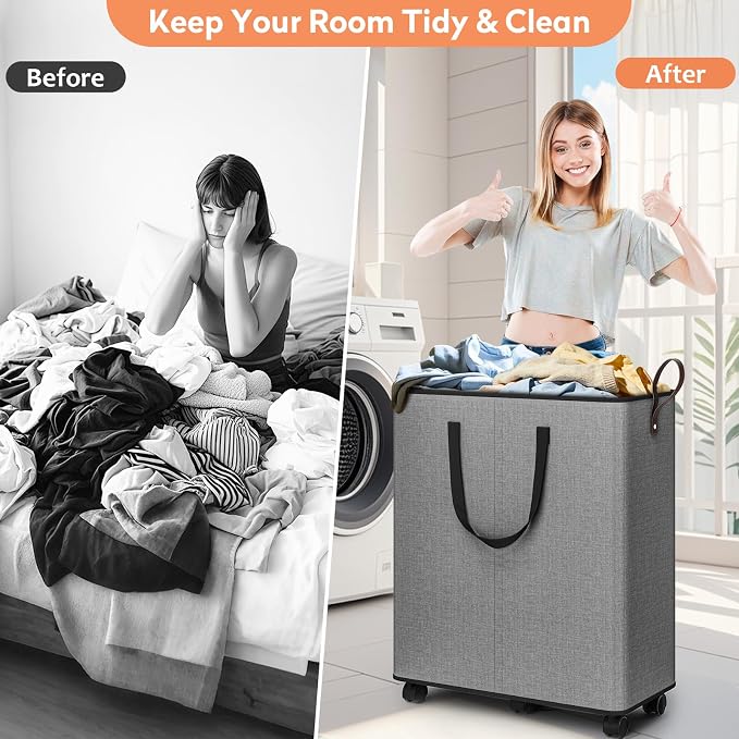 SpaceTrove Laundry Basket with Wheels, Collapsible Laundry Baskets, Laundry - Image 4