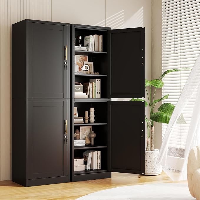 Tall Metal Narrow Bathroom Storage Locker Cabinet 67" H, Tall Black Pantry - Image 9