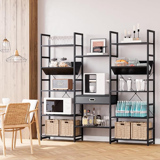 NUMENN Bookcases and Bookshelves Triple Wide 5 Tier Bookshelf, Large Etagere - Image 5