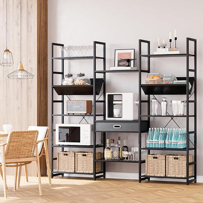 NUMENN Bookcases and Bookshelves Triple Wide 5 Tier Bookshelf, Large Etagere - Image 5