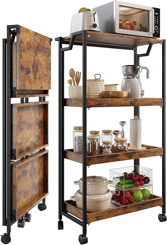 PeakPursuit Large 4-Tier Collapsible Wooden Storage Shelf – Heavy Duty 100 lbs by Unknown