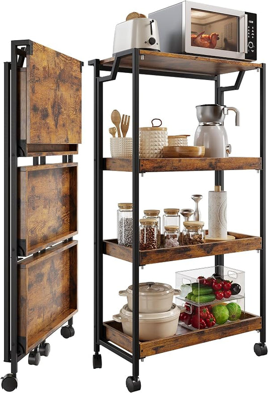 GarveeHome Large 4-Tier Wooden Foldable Kitchen Storage Shelf | No Assembly by GarveeHome
