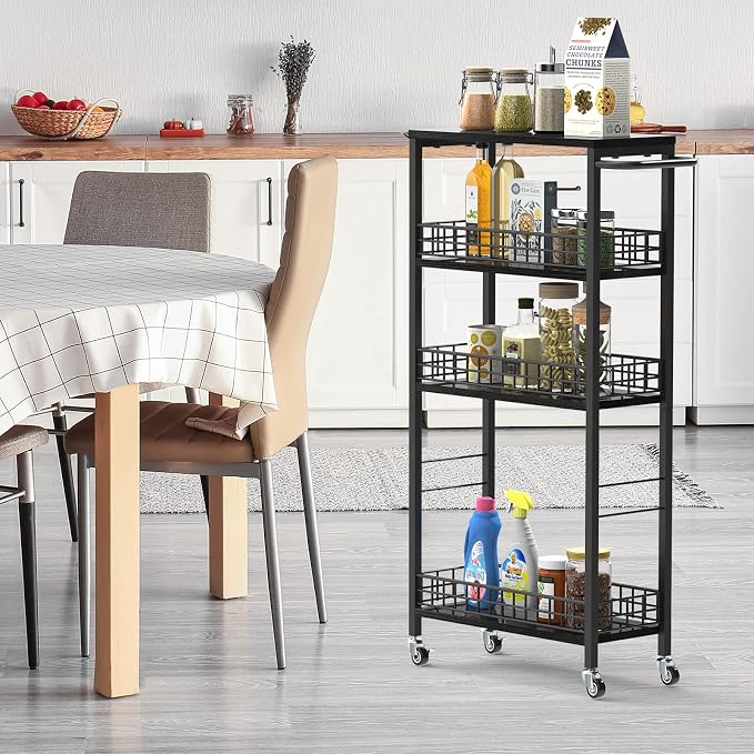 Slim Storage Cart 4 Tier Rolling Kitchen Cart Utility Serving Cart Laundry Room - Image 5