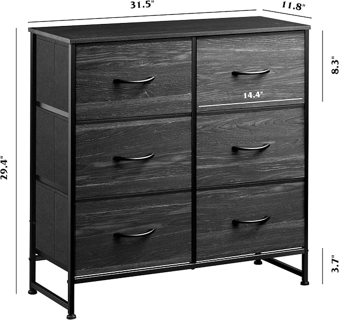 WLIVE Dresser for Bedroom with 6 Drawers, Charcoal Black Wood Grain Print | - Image 3