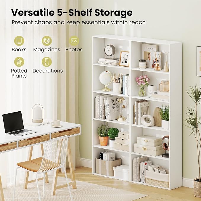 Giantex 5-Tier Bookshelves Set of 2, Freestanding Bookcase - Image 4