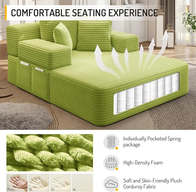 2-in-1 Convertible Chaise Lounge Indoor, 60.2" Corduroy Upholstered Chaise - Image 4