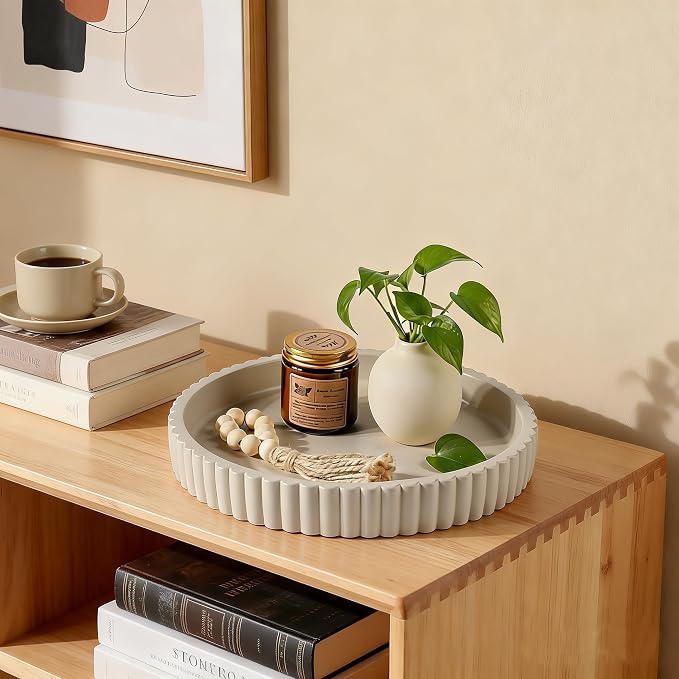 Round Decorative Trays & Coffee Table Tray, 11 Inch Fluted Coffee Table - Image 5