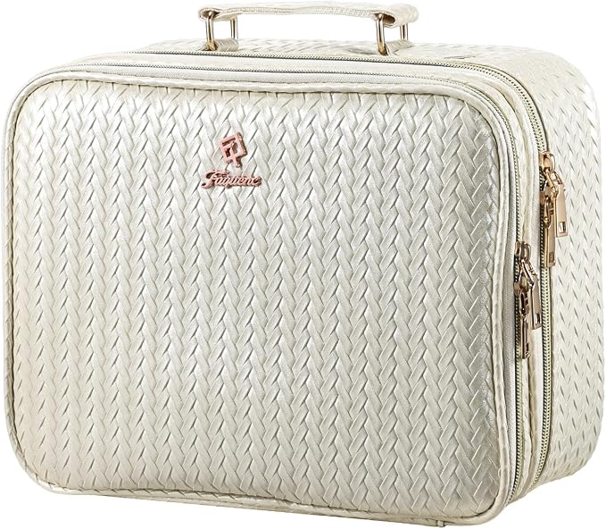 Makeup Bag with LED Lighted Mirror 12.2 IN Travel Double Layer Makeup Case by Faquenc