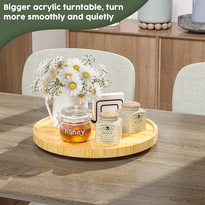 Lazy Susan for Table, 12 Inch Non-Skid Bamboo Turntable Organizer for Salt - Image 3