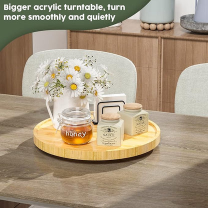 Lazy Susan for Table, 12 Inch Non-Skid Bamboo Turntable Organizer for Salt - Image 3